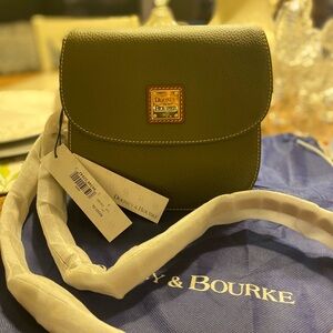 Dooney & Bourke Pebble Leather Saddle Bag Olive Green Crossbody